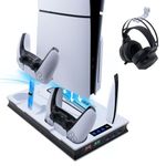 Wigearss Vertical PS5 and PS5 Slim Fan Stand Cooling Station with Dual Controller Charging for PS5/PS5 Slim UHD/Digital Edition