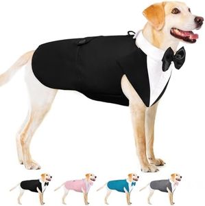 AOFITEE Dog Tuxedo Formal Suit and Bandana Set, Gentle Dog Wedding Party Suit Bow Tie Shirt Vest, Pet Tuxedo Costume Outfit with Detachable Bowtie Collar for Christmas Halloween Dress Up