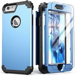 IDweel iPhone 6S Plus Case with Screen Protector(Tempered Glass),iPhone 6 Plus Case, 3 in 1 Shockproof Slim Hybrid Heavy Duty Hard PC Cover Soft Silicone Bumper Full Body Case,Peace Blue/Black