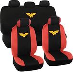 BDK Warner Bros DC Comics Wonder Woman Car Accessories, Full 9 Piece Set Polyester Seat Covers, Black & Red, Universal Fit for Car Truck Van SUV, Side Airbag Compatible, Easy to Install