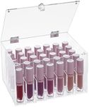 Large Clear Acrylic Lipstick Organizer and Lip Gloss Holder with 35 Compartments and Lid (7.8 x 5.8 x 4.4 In)