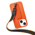 ZVEdeng Compatible with iPhone 13 Mini Kickstand Case, Vertical Horizontal Stand Hand Strap with Detachable Lanyard Wrist Sling Slim Fit Cover Upgraded Shockproof Case for iPhone 13 Mini 5.4'' Orange