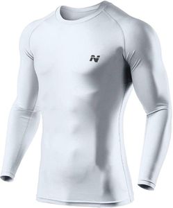 NINQ Full Sleeve Compression T-Shirt - Athletic Base Layer Tights for Fitness (Medium, White)