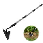 Warren Hoe Garden Tool, Heavy Duty Garden Hoes for Weeding Long Handle, Easy Stand Up Triangle Weeder Tool for Garden, 35-66 inch Adjustable Gardening Hoe for Weed, Trench, Loosen Soil, Landscape