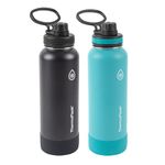 ThermoFlask Double Wall Vacuum Insulated Stainless Steel 2-Pack of Water Bottles, 1.2 Liter / 40 Ounce, Onyx Black/Splash