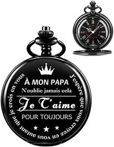 ManChDa Montre De Poche Gravée, pour Cadeau Papa, Montres De Poche Steampunk Vintage avec Chaîne pour Homme, Cadeau De Fête des Pères, Beaux Cadeaux pour Votre Père