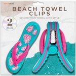 PERFORMORE Flip Flop Beach Towel Clips (Pink Strap), 2-Pack, Portable Towel Holder Clips, Secure Clips for Beach Chairs Deck Patio Pool Boat Cruise Lounge Chair Accessories