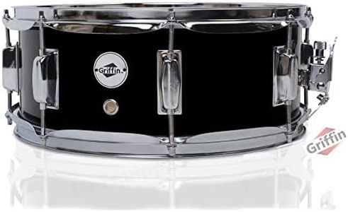 GRIFFIN Snare Drum | Poplar Wood Shell 14" x 5.5" with Black PVC & Coated Head | Acoustic Marching Percussion Musical Instrument Set with Drummers Key, 8 Metal Tuning Lugs & Snare Strainer Throw Off
