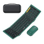 ProtoArc Foldable Keyboard and Mouse, XKM01 Folding Bluetooth Keyboard Mouse Combo for Business and Travel, 2.4G+Dual Bluetooth Full-Size Portable Keyboard for Laptops iPads Tablets (Green)