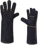 Heat Resistant Gloves,Welding Gauntlets,Leather BBQ Gloves,Heat Proof Fire Gloves For Log Burner,Welding Gloves For Fireplace, Stove, Oven, Grill, Welding, BBQ, Mig, Pot Holder, Animal Handling.