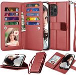 Njjex Compatible with iPhone 12 Mini Case/iPhone 12 Mini Wallet Case 5.4" (2020), [9 Card Slots] PU Leather ID Credit Holder Folio Flip [Detachable] Kickstand Magnetic Phone Cover & Lanyard [Wine Red]