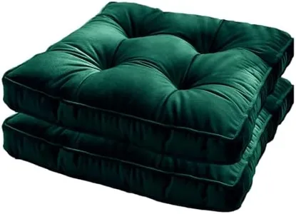 Wadser Set of 2 Chair Pads Velvet Thick Seat Cushions for Home Office Chairs Square Tatami Pillow Pads for Floor Balcony Patio, Emerald Green, 15.7x15.7x2.4