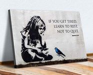 BANKSY GIRL BLUE BIRD QUOTE FRAMED CANVAS WALL ART PRINT ARTWORK GRAFFITI (8in x 12in / 20cm x 30cm)