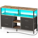 Rolanstar TV Stand with Power Outlets and LED Light, 4 Fabric Drawers Entertainment Center for 32/45/50 inch TVs, Media Console with Storage for Living Room or Bedroom, Rustic Brown