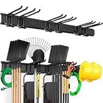 VEVOR Garage Tool Organizer, 800 lbs Max Load Capacity, Wall Mount Yard Garden Storage Rack Organization Heavy Duty with 6 Adjustable Hooks and 3 Rails, for Garden Tools, Shovels, Trimmers, and Hoses