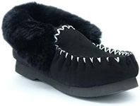 Traditional Sheepskin Moccasin - 100% Australian Sheepskin, Wool Insole - Soft and Warm Ugg Slippers (5, Black)