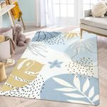 Lahome Boho Blue Living Room Carpet - Washable Area Rugs 4x6 Non-Slip Ultra-Thin Soft Bedroom Rugs Nursery Kids Room, Botanical Print Indoor Modern Floral Carpet Rug for Classroom Laundry Room Office