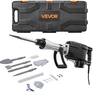 VEVOR Demolition Jack Hammer, 2800 W Powerful Electric Jackhammer, 1200 BPM Concrete Breaker with 3 Chisels, a Clay Spade, Carrying Case, Gloves, for Concrete, Wall, Brick, Tile and Foundation