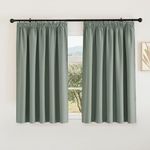 PONY DANCE Sage Green Thermal Blackout Curtains - Hand Made Extra Wide Curtains for Living Room Bedroom Pencil Pleat Soft Luxury Thermal Drapes for Small Window, W66 X L54, 2 Panels