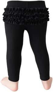 Posh Peanut Solid Ribbed - Black - Ruffled Bum Legging - 3-4 Years