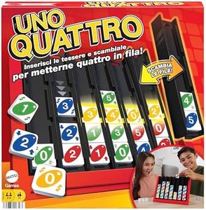 UNO Quattro - Combina l'abilità di abbinare il colore o il numero alla sfida di posizionare quattro tessere in fila, per serate in famiglia e con gli amici, giocattolo per bambini, 7+ anni, HPF82