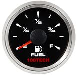 100TECH 0-90 ohm Fuel Level Gauge Big Sweep Gauge Boat Marine Fuel 2 1/16 Aftermarket Fuel Gauge Automotive Replacement Gauge Motocycle Car Truck Vehicle with 8 Color Selectable Backlit Black