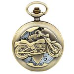 Jewelrywe Bronze Biker Motorcycle Motorbike Moto Pocket Watch Necklace Pendant Watch for Men Women for Christmas