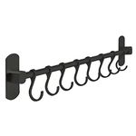 joeji's Kitchen Utensil Rack 40cm - Aluminium Kitchen Rail with 8 Hanging Hooks - Wall Mount Strong 3M Self Adhesive - No Drill Space-Saving Tool Holder - Black