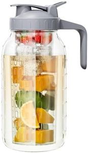 64 oz Fruit Water Infuser Pitcher, Heavy Duty Wide Mouth Glass Pitcher with Lid and Pour Spout, Tea Pitcher Airtight Seal for Freshness and Convenience, Great for Cold Beverages, Breast Milk