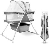 besrey Bassinet for Baby, 3 in 1 Portable Baby Bassinets Bed, Easy Folding Bedside Sleeper Crib, Quick-Fold for Newborn Infant, Compact Storage, Mattress and Mosquito Net Included