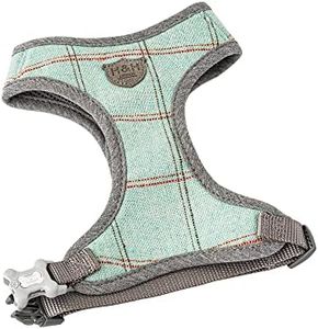 HUGO & HUDSON Tweed Dog Harness No Pull Adjustable Rear Buckle Vest, Aqua Checked, L