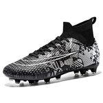 VTASQ Football Boots Men's Breathable Turf High Top Spikes Soccer Shoes Outdoor Cleats Professional Athletics Sneakers Teens Wear-Resistence Soccer Shoes Unisex T2023-B/K-9.5UK