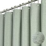 BTTN Stall Fabric Shower Curtain - 36x72 Inch Narrow Linen Textured Heavy Duty Shower Curtain Set with 6 Plastic Hooks, Hotel Spa Luxury Half Waterproof Neutral Bath Curtains for Bathroom - Sage Green