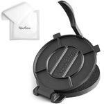 Uno Casa Cast Iron Tortilla Press - 8 Inch Tortilla Maker, Pre-Seasoned Roti Maker with 100 Pcs Parchment Paper, Heavy Duty Quesadilla Maker - Pataconera for Flour Tortilla, Tawa