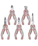 Buildskill Mini Pliers For Jewellery Making - Includes Diagonal, Cutter, Long Nose, Needle-Nose & Bent-Nose Jewellery Making Tools - Durable Cr-V Steel Body with Cushioned Grip for Comfort (Set of 5)