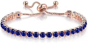 Jude Jewelers Adjustable Size Women Eternity Cubic Zircon Stackable Chain Bracelet (Rose Gold Blue)