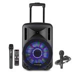 Fenton FT12LED Portable PA System with Wireless Mic & Wired Mic | 12" Battery Powered PA Speaker | Portable Sound System | Wireless PA System for Events, Parties, and Presentations