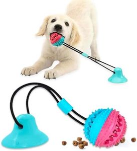 Pet Central Interactive Dog Toys – Suction Cup Dog Chew Toy for Aggressive Chewers – Treat Dispensing Squeaky Toy for Stimulation and Self-Playing – Tug of War Rope with Teeth Cleaning Ball