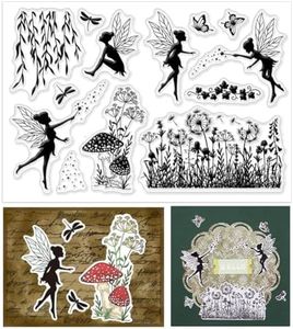 INFUNLY Fairy Clear Stamps Flower Elves Clear Stamps for Card Making Plant Angel Clear Rubber Stamps for Holiday Card Making DIY Scrapbooking Transparent Stamps Silicone Stamps Photo Album Crafting