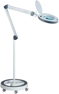 Lumeno 8515GR dimmable LED magnifying lamp, large 152 mm real glass lens, 940 lumen, 5 diopters, workstation lamp, DIY lamp, reading aid, with rolling stand 6159GR, color: white