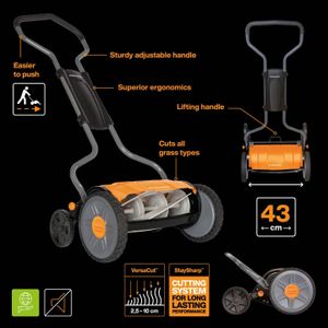 Fiskars StaySharp Plus Reel Mower – 43cm Blade-Free Cylinder Lawnmower