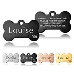 Personalised Dog Tags for Pets Engraved UK Cat Dog Name Tag Identify Tag for Pet Doggy Kitten Kitty Puppy Deep Engraved Scratch Resistant ID Tag Choice of Sizes & Colours & Shapes (Black Bone)