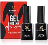 BLUESKY Gel Nail Polishes, No Wipe Top Coat and Base Coat, Soak Off LED UV Gel Nail Polish Set, Long Lasting, Shiny, High Gloss Finish, Clear, 2 x 5ml Bottles