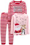 Simple Joys by Carter's Girls' Little Kid 3-Piece Snug-Fit Cotton Christmas Pajama Set, Red Stripe/Santa, 6