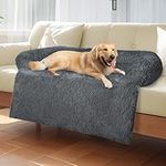 Dog Couch Bed for Furniture Protector Waterproof Dog Bed with Removable Washable Cover and Soft Neck Bolster Dog Mat Anti-Slip Bottom Pet Sleeping Mattress for Large Medium Small Dogs Dark Grey