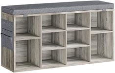 Alkmaar 41in Shoe Bench Entryway with Storage, Shoe Rack Bench with Cushion, 10 Cubbies Seat Shoe Cabinet, 3-Tier Adjustable Shelf for Entryway, Bedroom, Living Room, Hallway, Grey