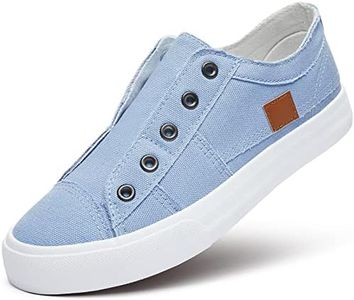 Women's Slip on Shoes Non Slip Fashion Canvas Sneakers Low Top Casual Shoes(Blue,US7.5)