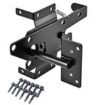 Self-Locking Gate Latch with Screws - Post Mount Automatic Gravity Lever Wood Fence Gate Lock with Fasteners - Heavy Duty Metal Steel Black Finish Coat Gate Holder Door Hardware to Secure Pool Yard