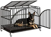 Heavy Duty Metal Dog Crate, 48" Indestructible Dog Kennel for High Anxiety Dogs, with Lockable Caster Wheels & Removable Tray, Dog Cage for XL Dogs
