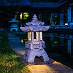 DIBIEECN Japanese Pagoda Garden Statues, Solar Lights for Patio Outdoor